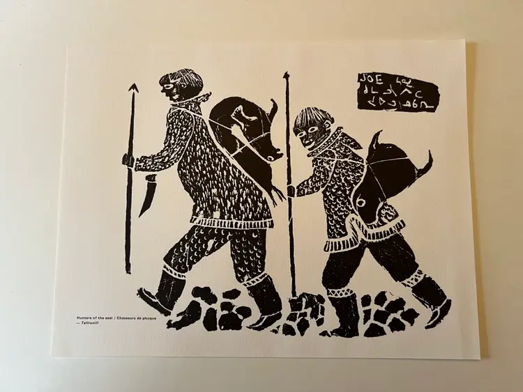 1970s Inuit Art Print - Hunters of the Seal- Talirunili - Vintage Eskimo La Fédération des Coopératives du Nouveau Quebec