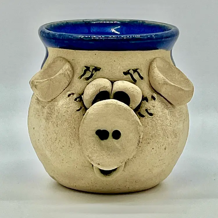 Unbranded Farmhouse Folk Art Pottery Pig Decorative Trinket Cup 2”