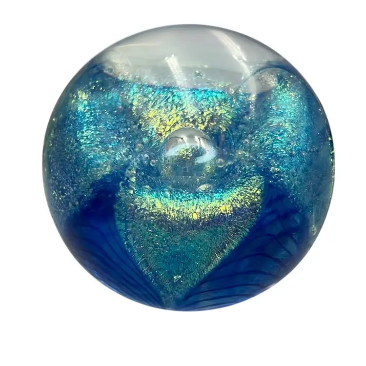 02 Glass Eye Studio Iridescent Dichroic Pulled Feather Paperweight 3”