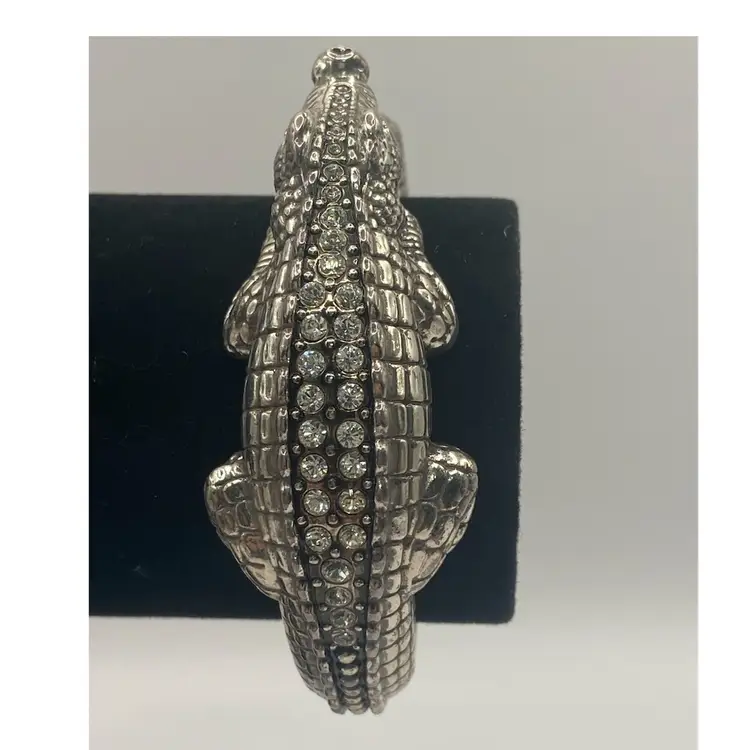 Brighton “Later Gator” Bangle, Silver Toned With Crystals