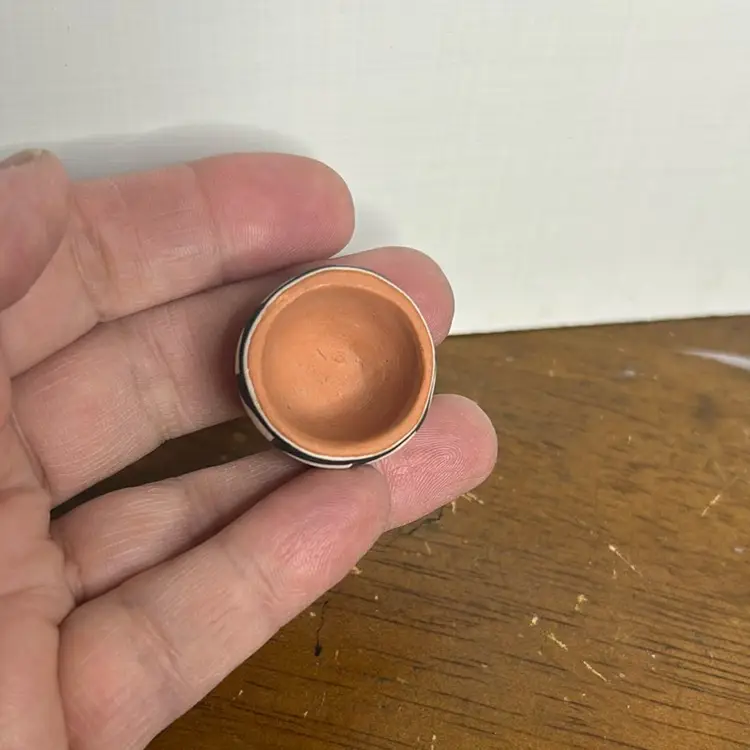 Mini 1” Pottery Bowl Signed by Artist Fairy Garden Dollhouse Miniatures Collectibles