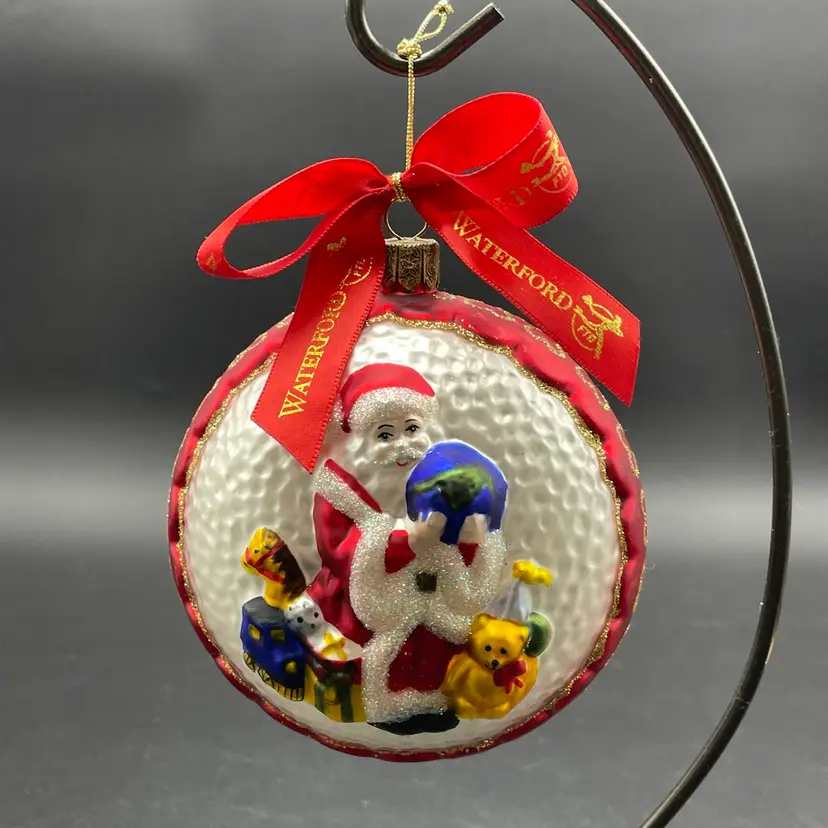 Waterford Holiday Heirlooms Santa Toys Globe Glass Christmas Ornament VTG FTD