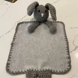 Crochet Amigurumi Gray Bunny Fleece Lovey Snuggler Huggable Stuffed Toy