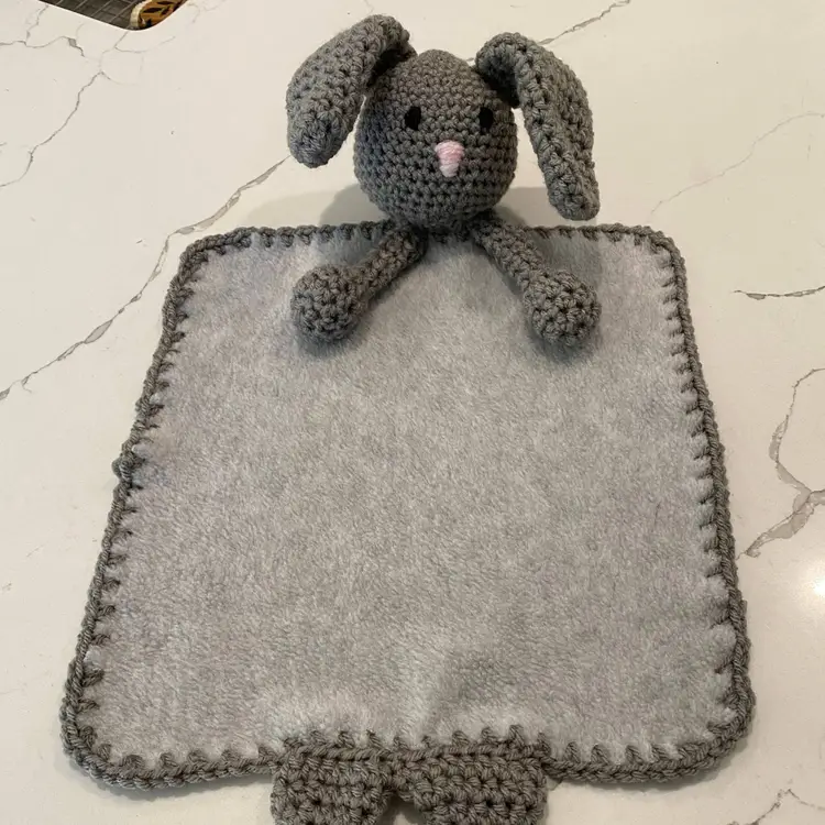 Crochet Amigurumi Gray Bunny Fleece Lovey Snuggler Huggable Stuffed Toy