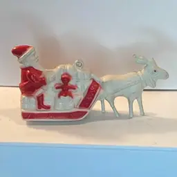 Vintage Plastic Santa, Sleigh And Reindeer