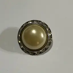 Vintage Faux Pearl Rhinestone Silvertone Brooch