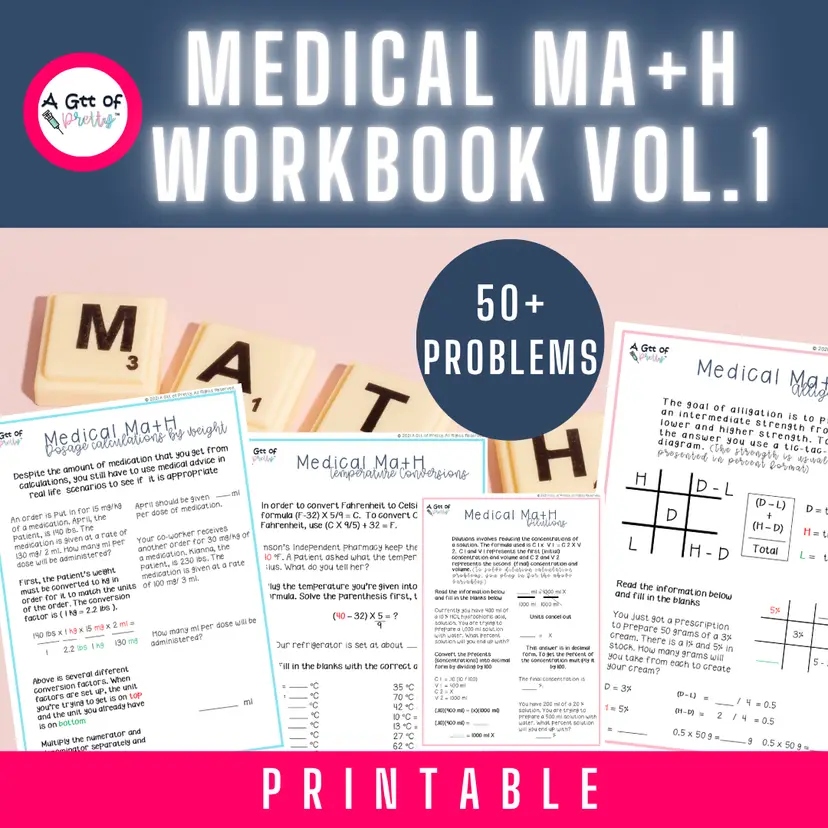 Medical Math Workbook Vol. 1 (conversions, dosage calculations, pharmacy math)