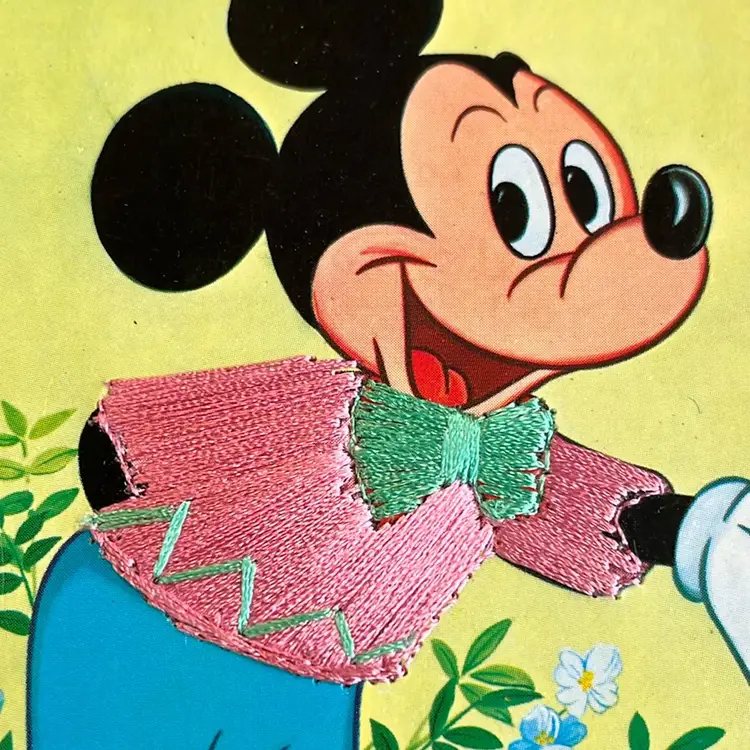 Walt Disney Silk Embroidered Postcard - Mickey Mouse