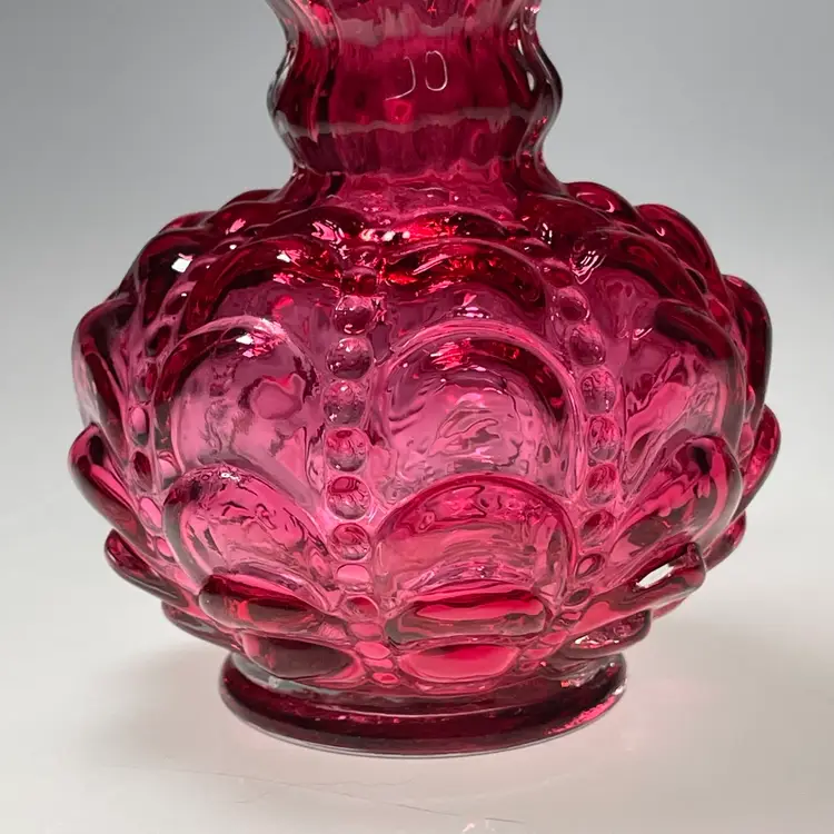 Fenton Cranberry Pink Beaded Melon Drape Pitcher 4.5" Vintage 1980s