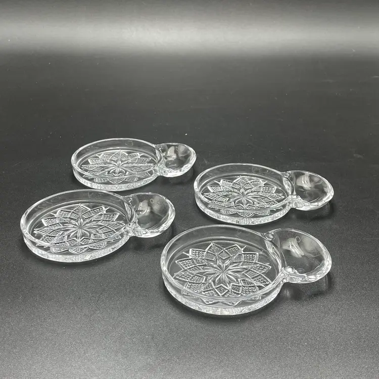Fostoria American Lead Crystal Glass Set of 4 Coasters with Spoon Rests Barware