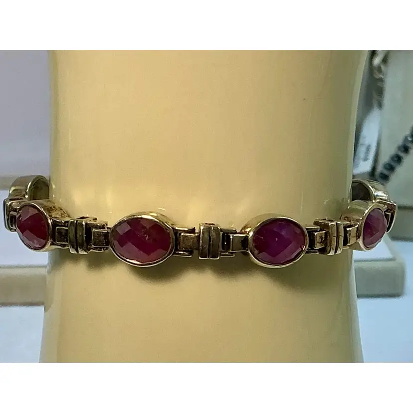 Raw Ruby & Moonstone Sterling Silver Sz up to 10 Inches Bracelet 🌹