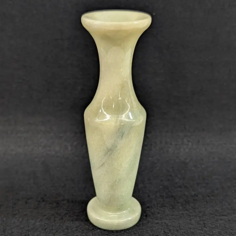 Vintage Green Onyx Miniature Bud Vase Narrow Hand Carved Stone 4.5" Tall