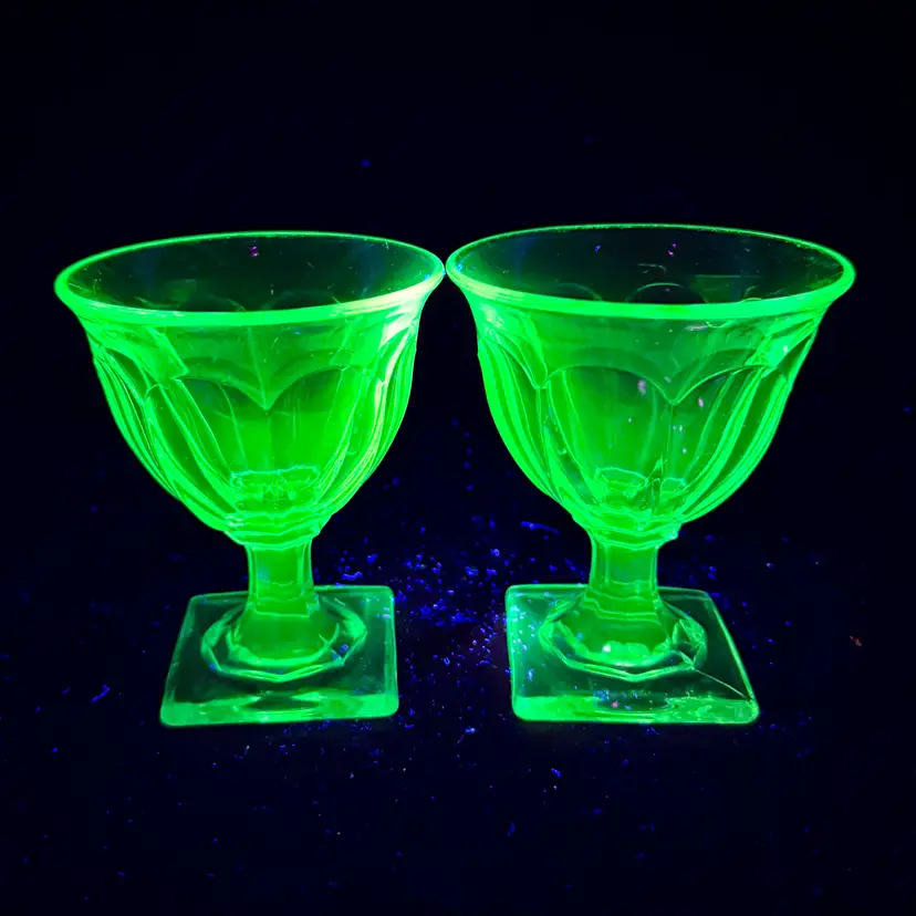 RARE Antique EAPG Cocktail Sorbet Glasses X2 PAIR Ohio Flint Glass GLOWS! c 1908