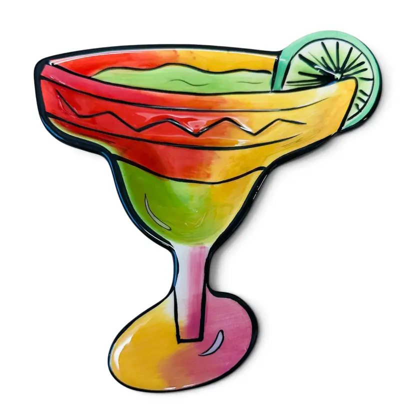 Hand Painted Clay Art Vibrant Margarita Shaped Party Condiment Dip Bowl Dish