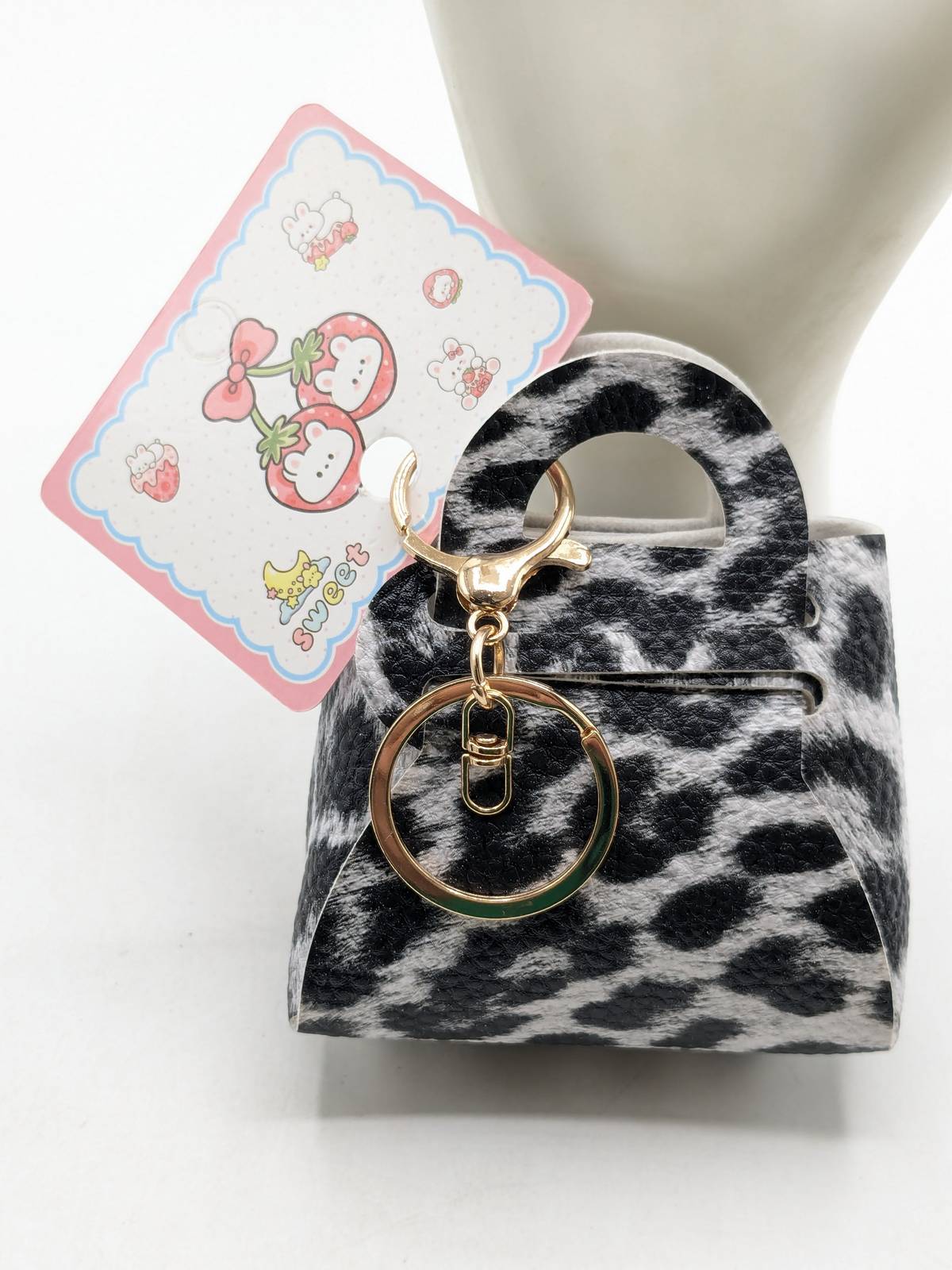Niknax · Black Leopard Print Mini Handbag Key Chain Bag Charm NWT