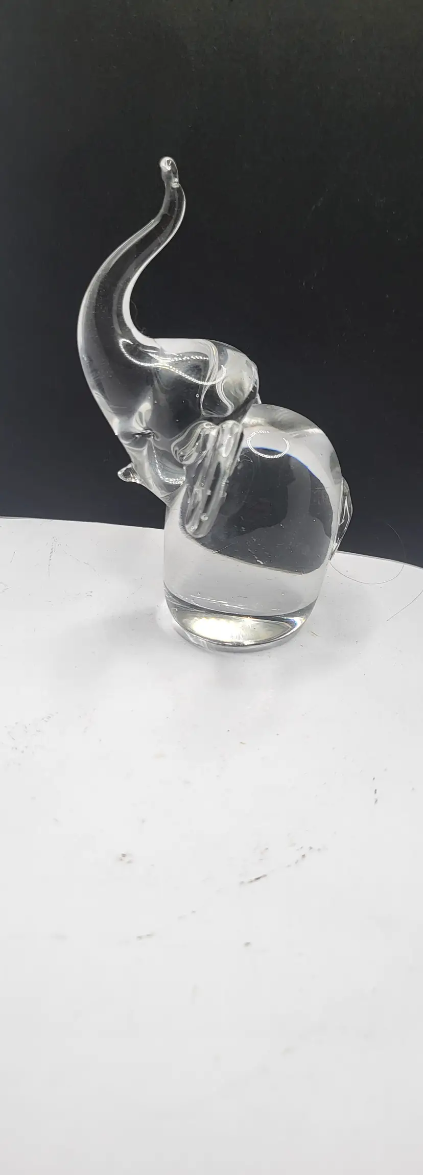 Vintage Clear Glass Elephant Paperweight / Figurine 4.5 x 2"