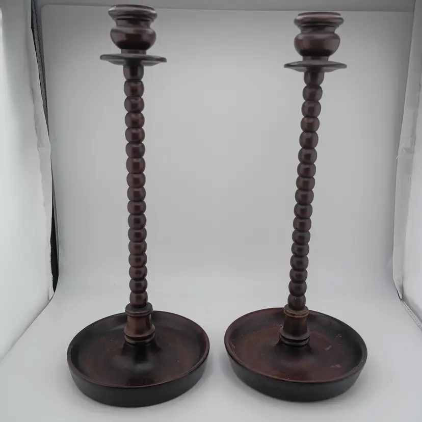 Pair of wooden candlesticks