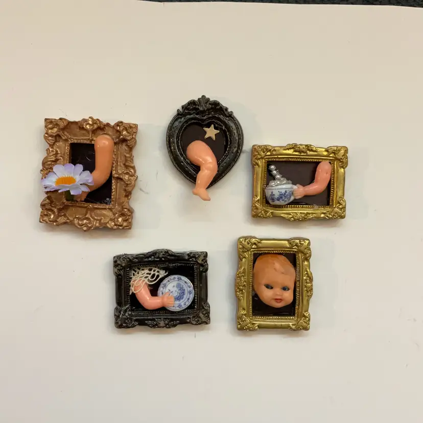 Choice Refrigerator Magnets Made By Me- Doll Parts, Tea Set Pieces