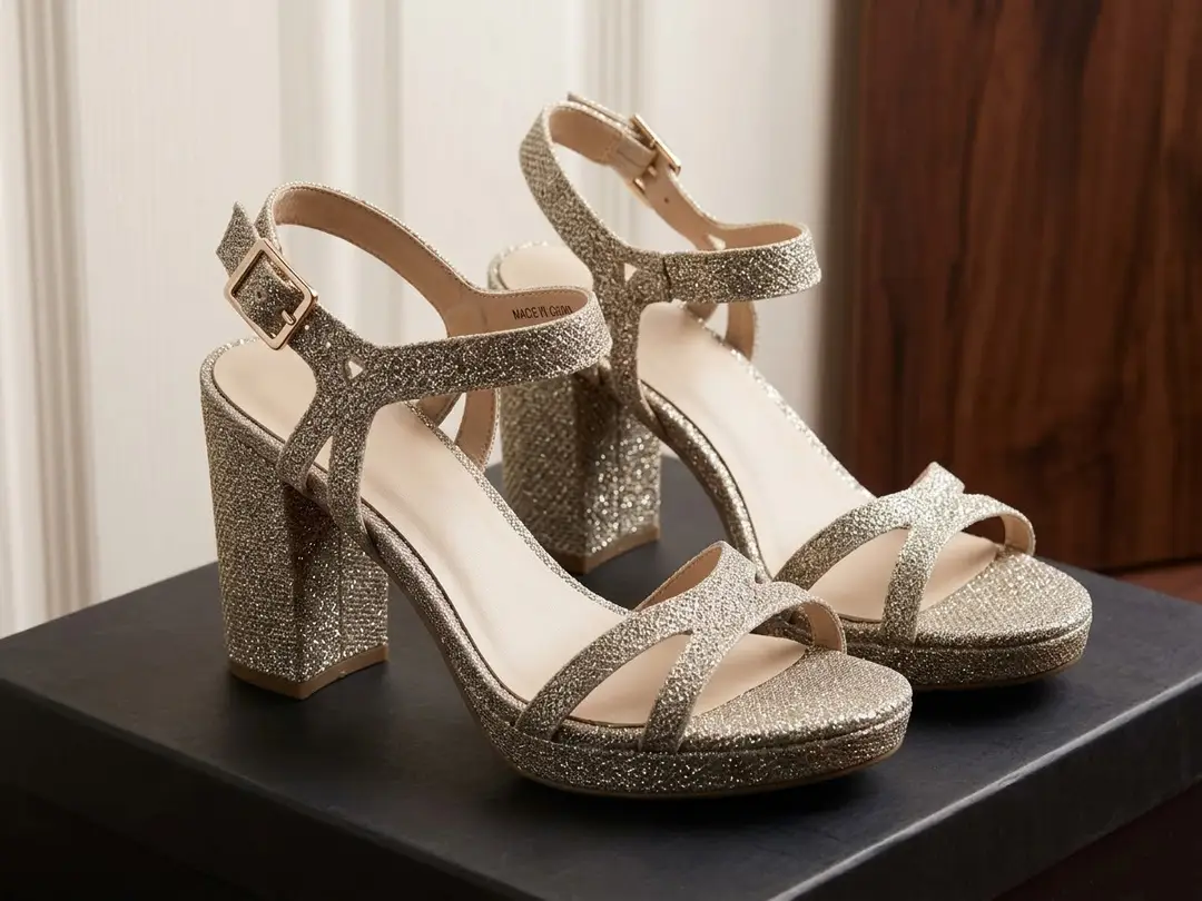 Sparkly Gold Block Heel Sandals