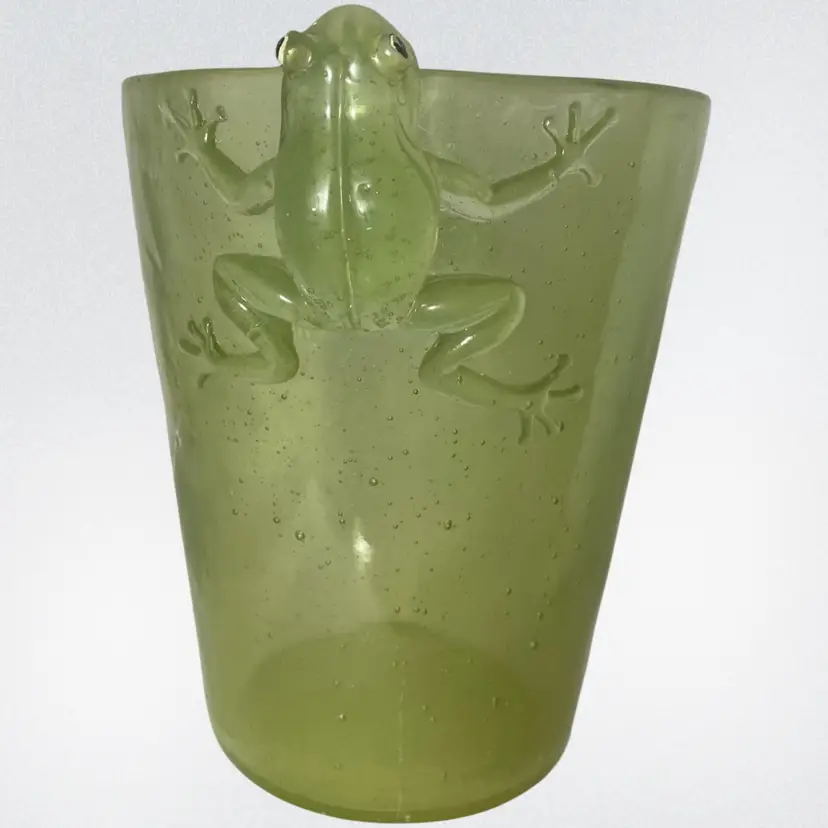 Vintage acrylic Lucite Green Tree Frog Trash Can Ice Bucket Waste Basket MCM 10”