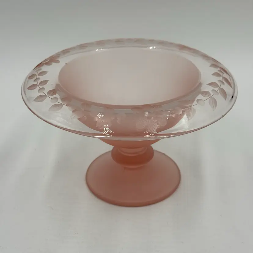 Pink Depression Glass Etched Rolled Rim Footed Console Mayonnaise Vintage Bowl