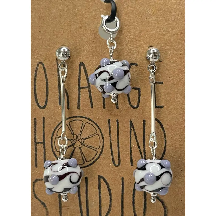 #6 Bar Link & Charm - Post Back Earrings - Handmade by Me -- Vintage Lampwork