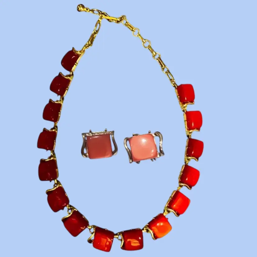 #281- Thermoset Lucite Choker Necklace & Clip Earrings Set By CORO 1960s