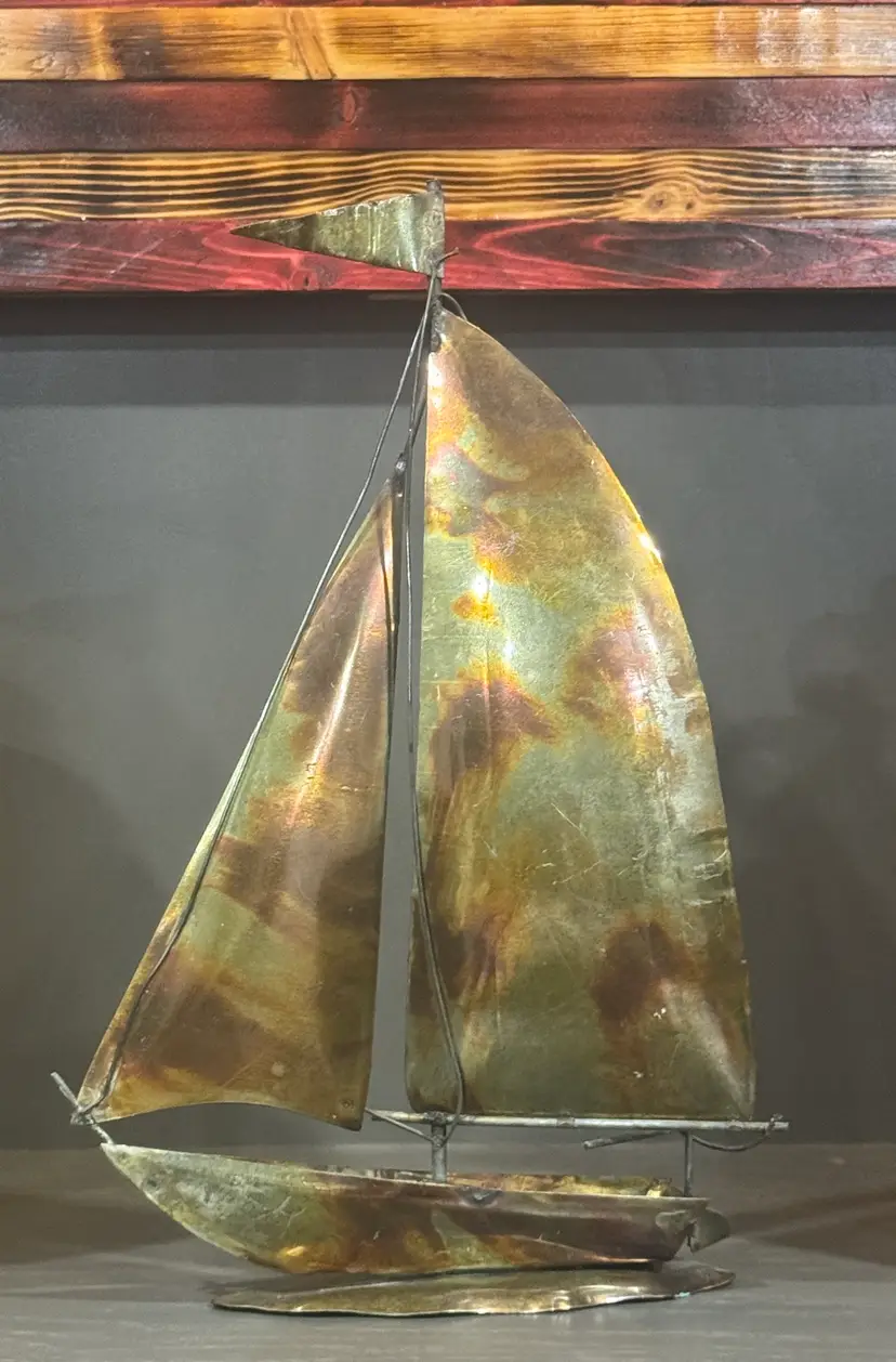 Vintage Metal Sailboat Sculpture - Made in Hong Kong