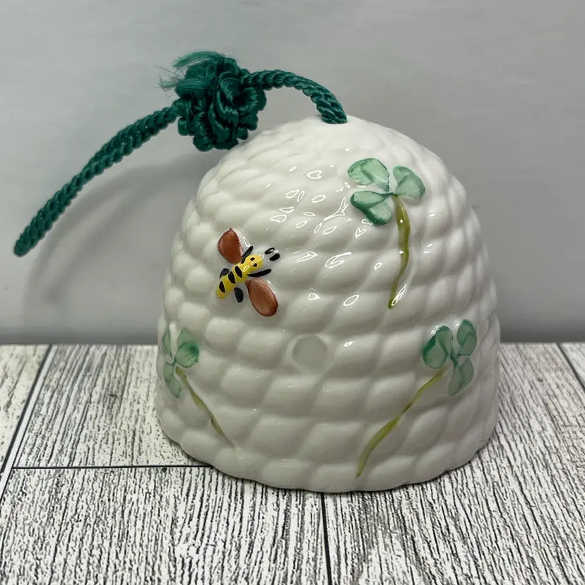 Vintage, Belleek Porcelain Beehive Ornament Bell, With Original Box