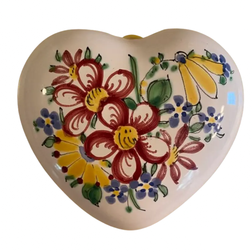 Vintage Keralit 103 Heart Wall Pocket - Czech Folk Art Pottery Hand Painted MCM