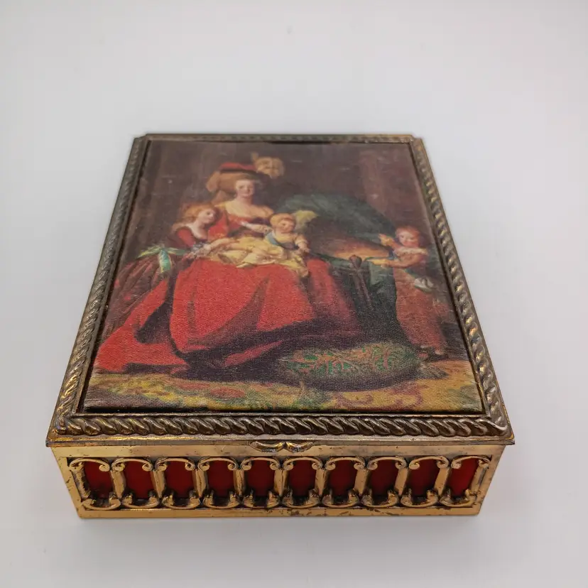 Gold tone trinket box with Marie Antoinette portrait