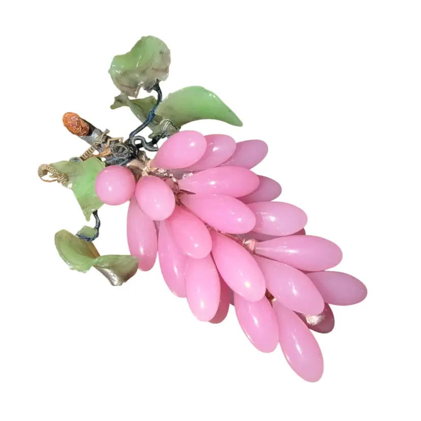 Vintage Pink Opaline Glass Grapes and Leaves *read