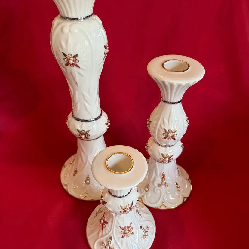 23. VTG Lenox China “Florentine & Pearl” Candlesticks Set Of 2
