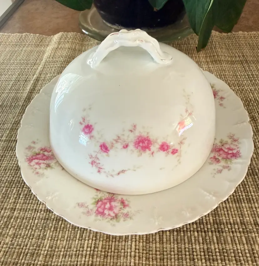 Antique MZ Austria Habsburg China Covered Butter Dish – Pink Floral Porcelain