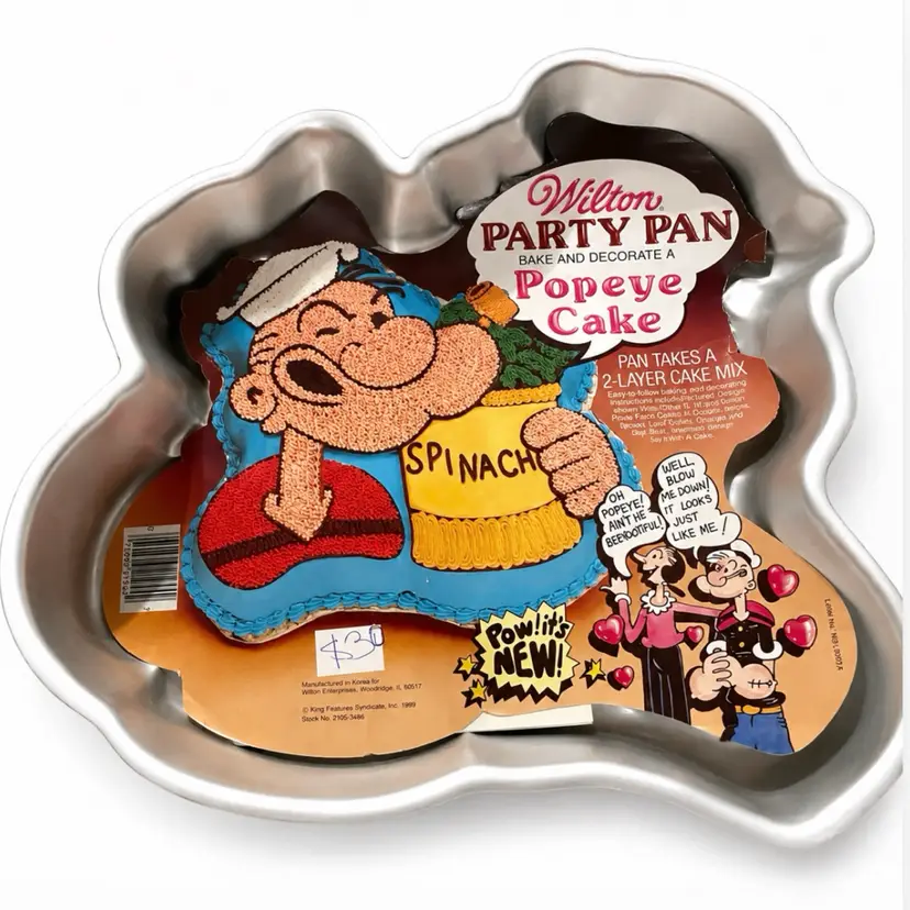 #01 Vintage Wilton 1980 Popeye the Sailor Man Cake Pan with Original Paper