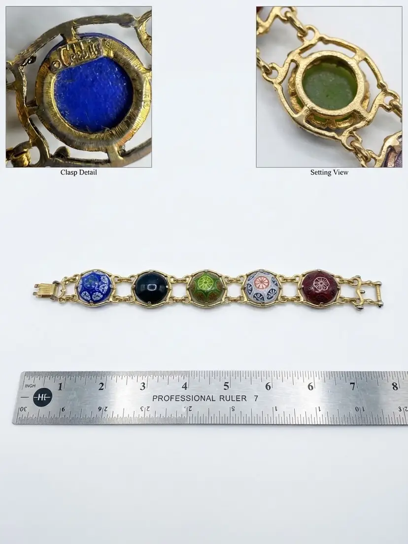 Vintage Signed Celebrity Moroccan Matrix Bracelet DeLizza Elster D&E Glass 7.5"