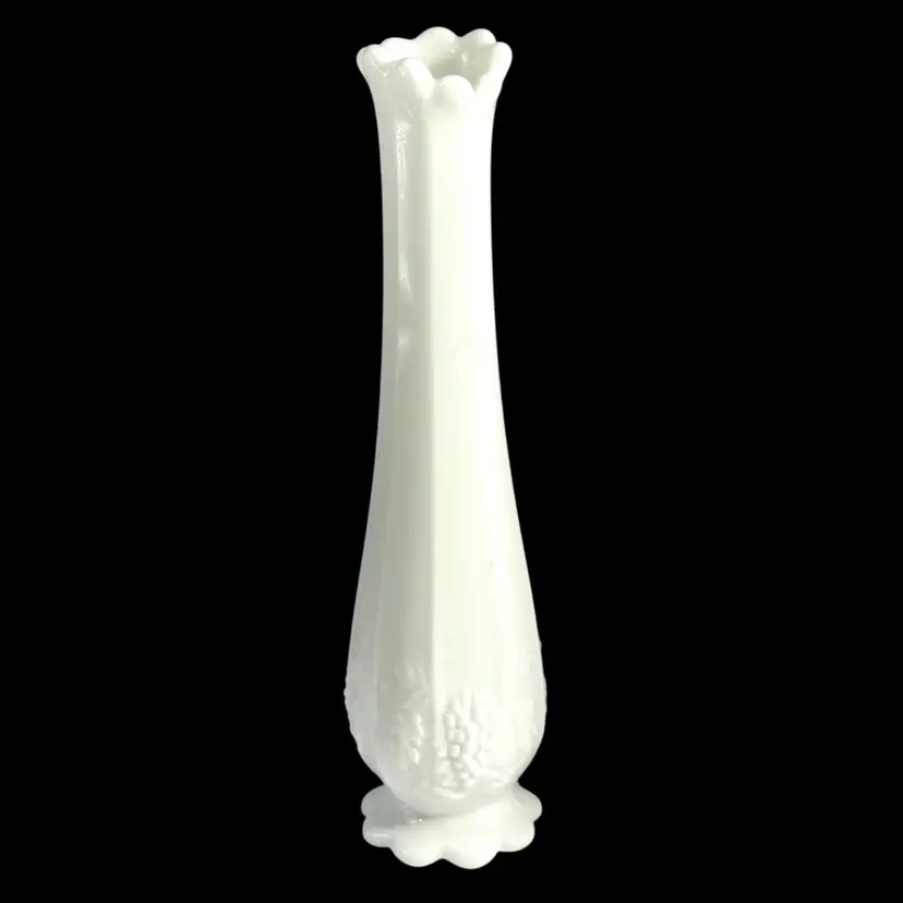 Vintage Westmoreland Milk Glass Swung Vase With Grapes