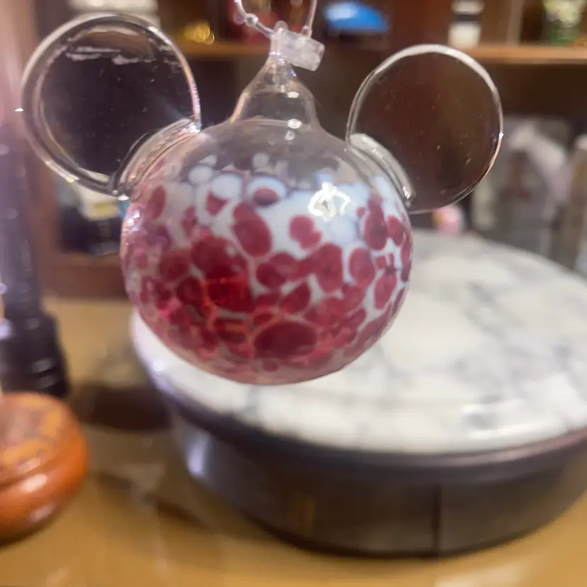 Blown glass Mickey Mouse Ears, Red And White Confetti
