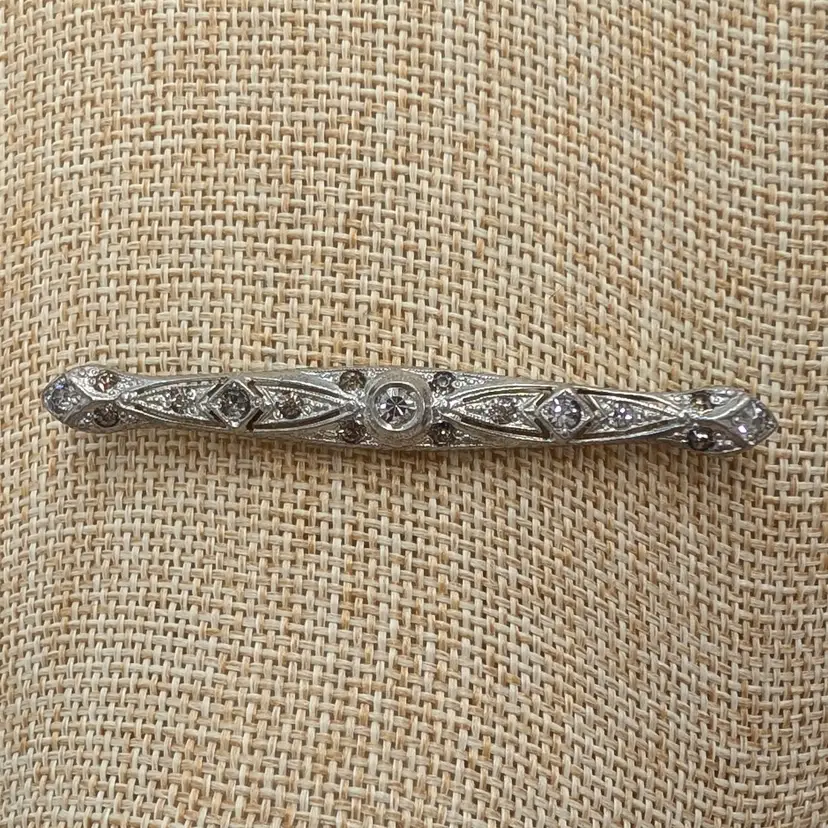 Antique Art Deco Fishel & Son Fisnson Silverite Rhinestone Bar Pin c. 1920’s