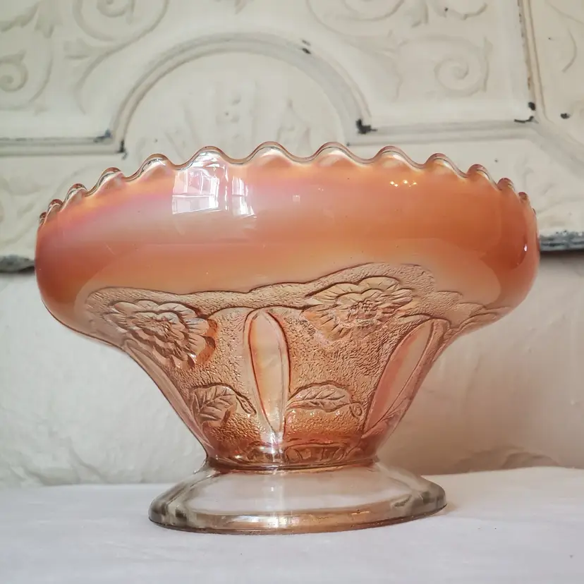 Dugan Iridescent Marigold Carnival Glass Bowl