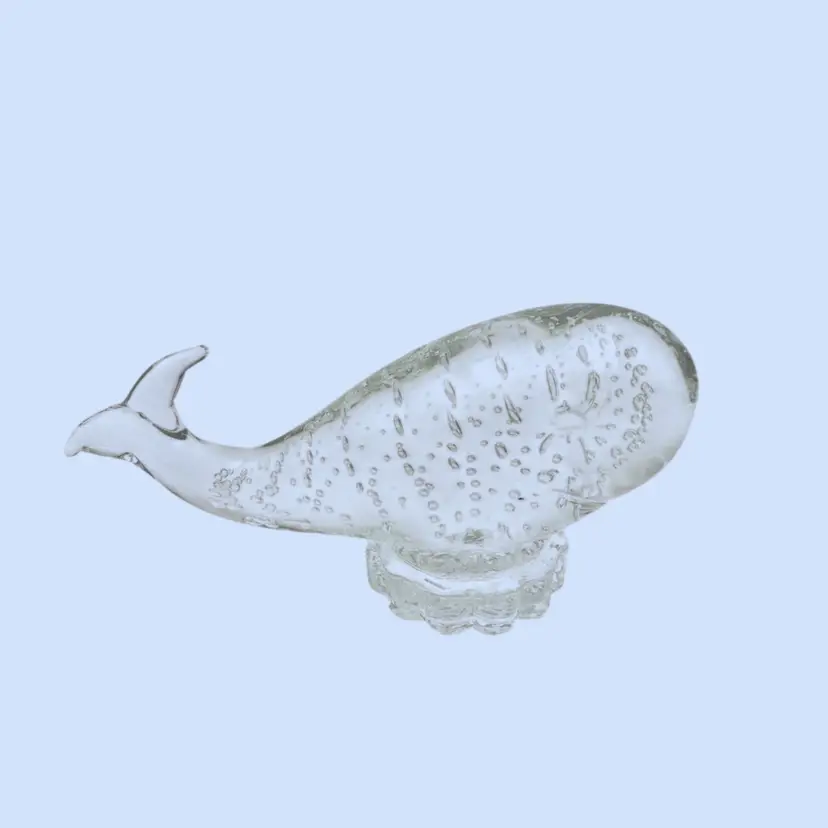 #228- Paperweight  Whale Bullicante Art Glass Controlled Bubbles Clear Ocean Beach Summer