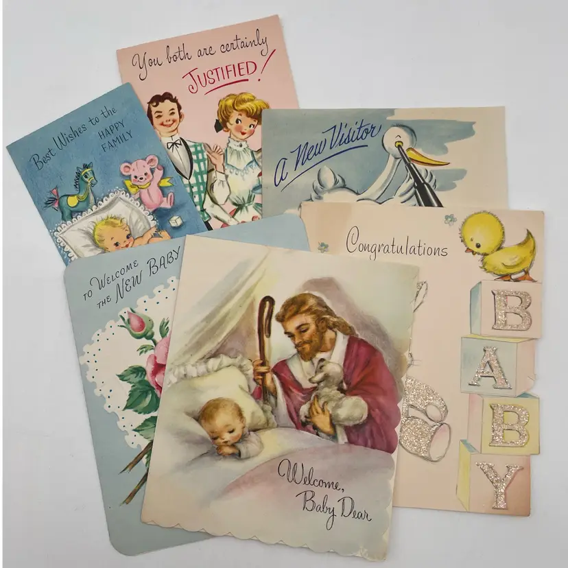 Lot Of 6 Vintage New Baby Greeting Cards Ephemera