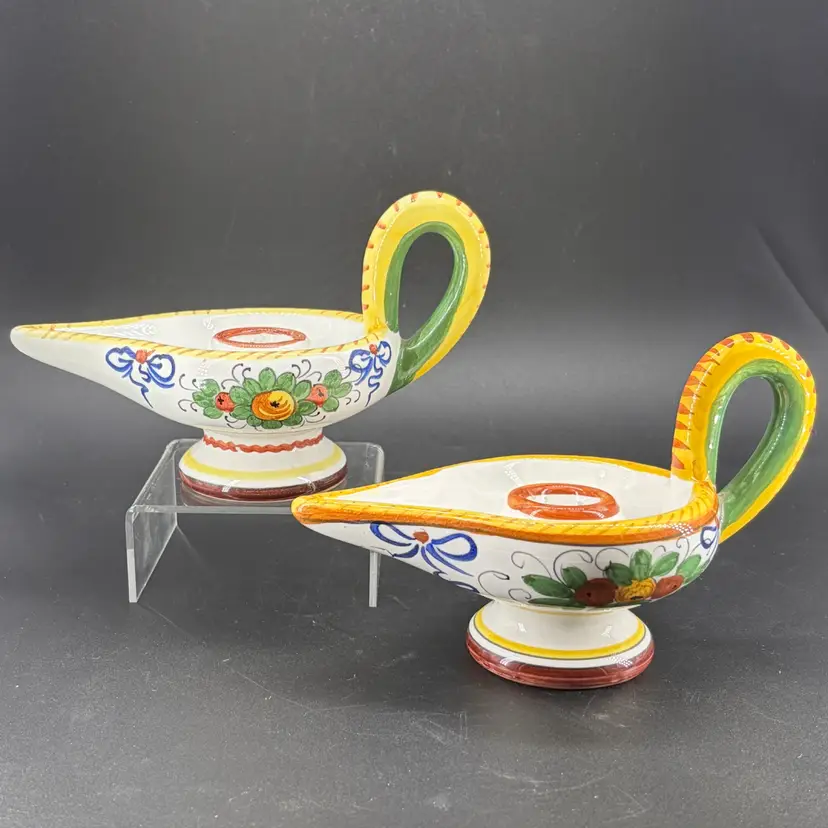 Pair Of Daruta Majolica Candle Holders