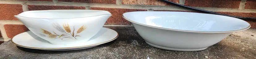 Vintage Noritake Fine China Wheaton Gravy Boat W/ Underplate and  Serving Bowl