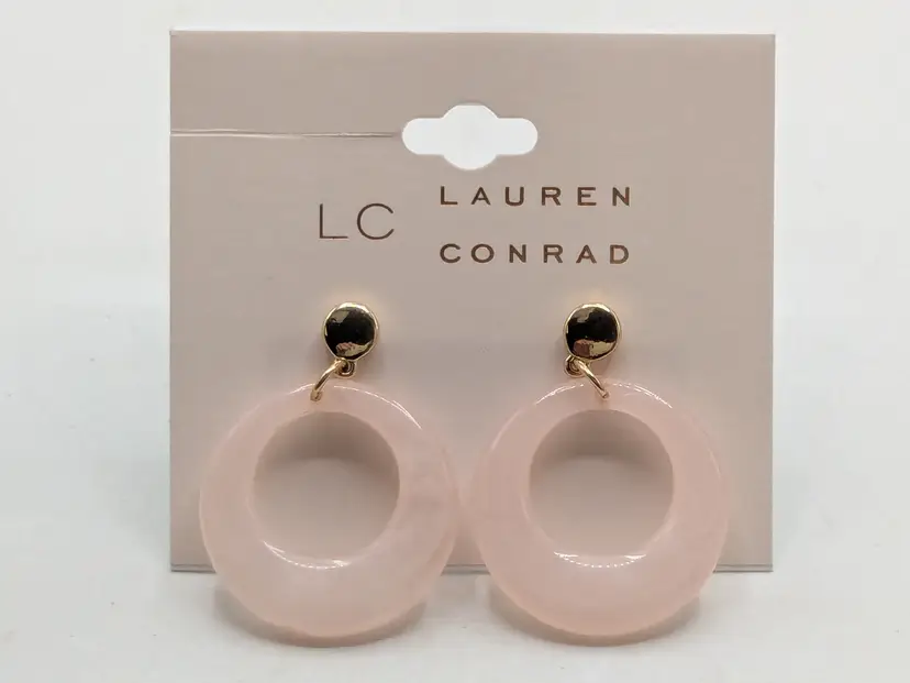 LC Lauren Conrad Gold Tone Pale Pink Hoop Pierced Earrings NWT