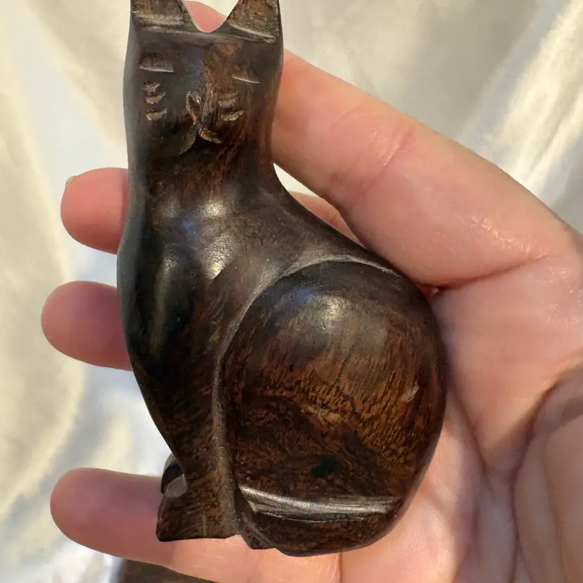 Wood Made Mexico Hand Carved Cat Figurine