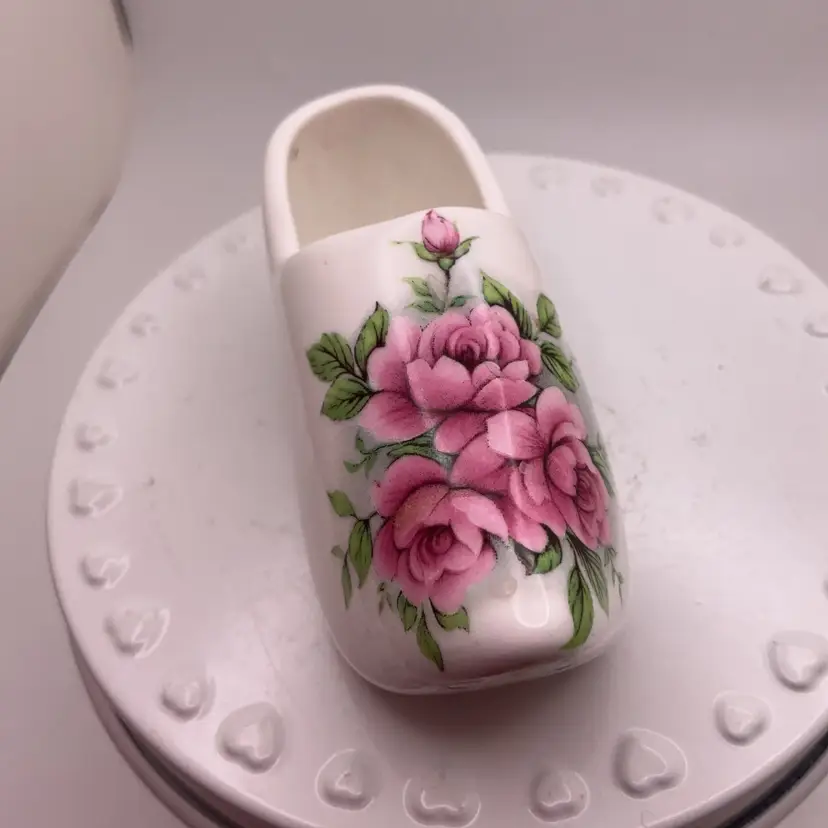POW4 VTG Bone China Miniature Shoe with Floral Design 3.25" Sanford England