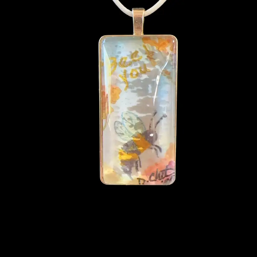 “Bee” Original Watercolor Art Pendant Necklace 2”x 1”