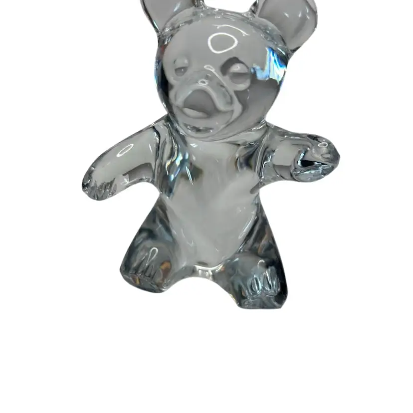Daum France Signed Crystal Sitting Teddy Bear 4” Tall