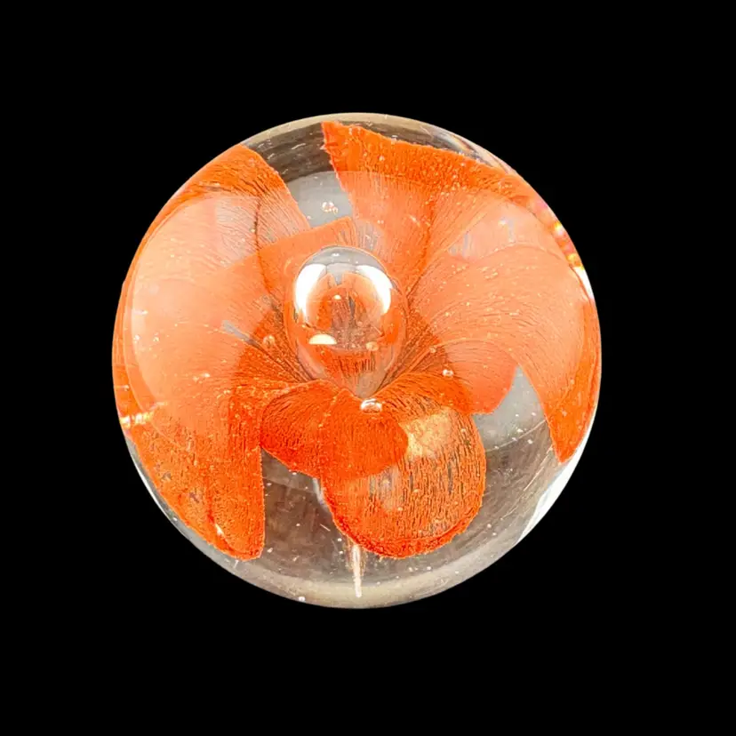 Vintage Small Orange Flower Paperweight 2” x 2”
